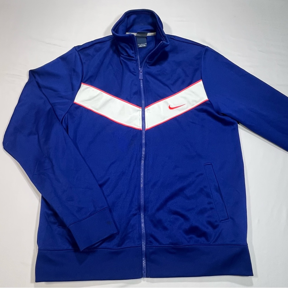 Nike Men's Blue and White Track Jacket Large Full Zip Swoosh Retro 717285-455